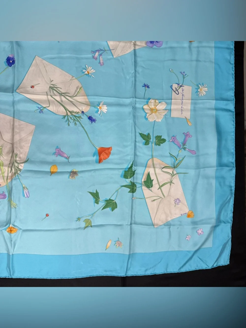 Hermes Silk Scarf Des Fleurs Pour Le Dire Blue Flowers White Love Letters - Picture 2 of 12